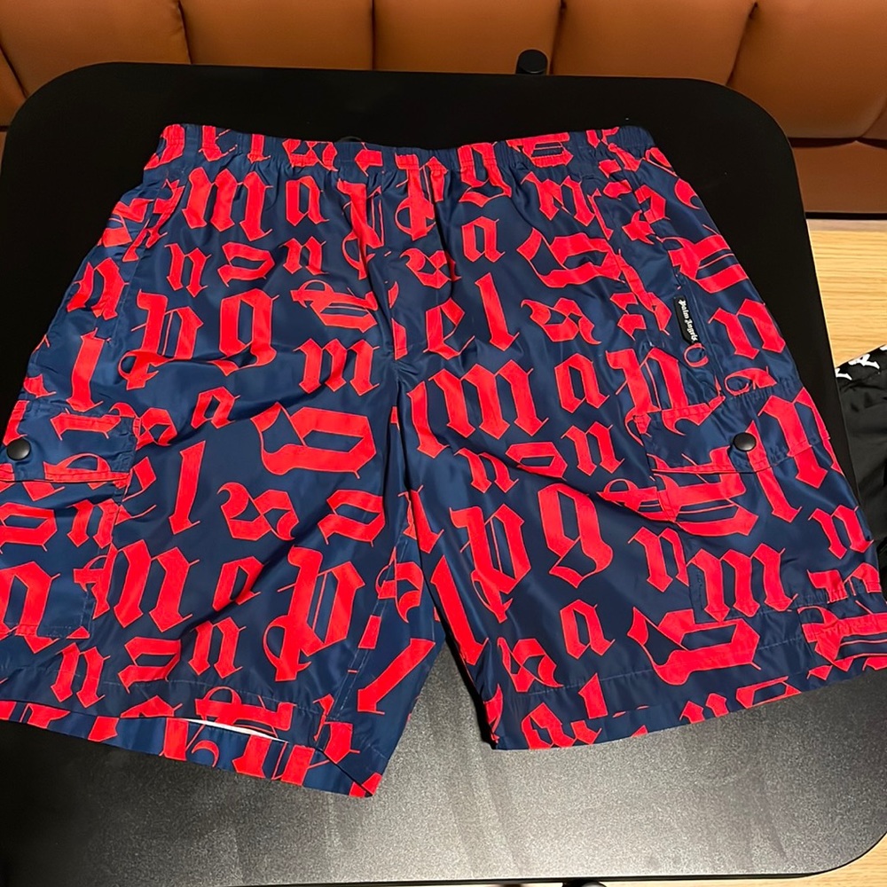 Palm Angels Red Monogram Mens Swim Trunks Swim Shorts